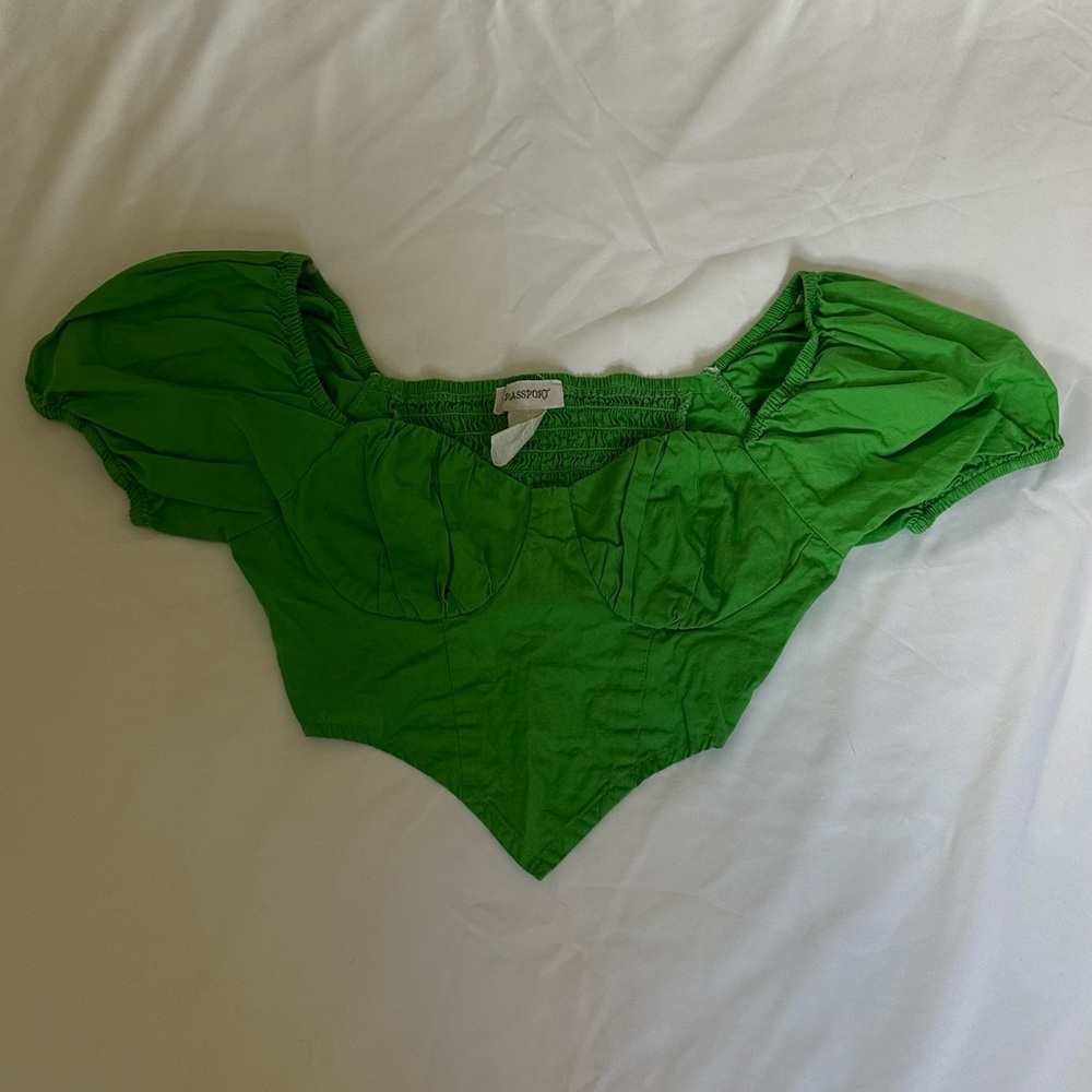 Green Women's Cropped Puff Sleeve Top